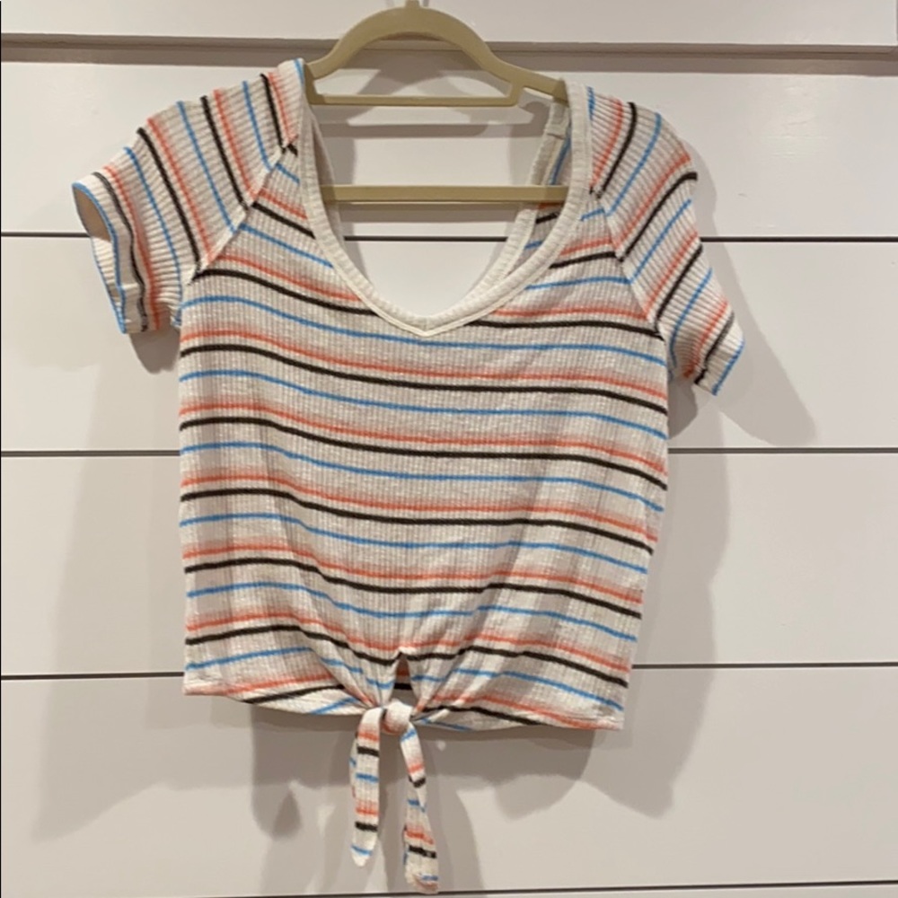 Abercrombie striped shirt with tie on bottom